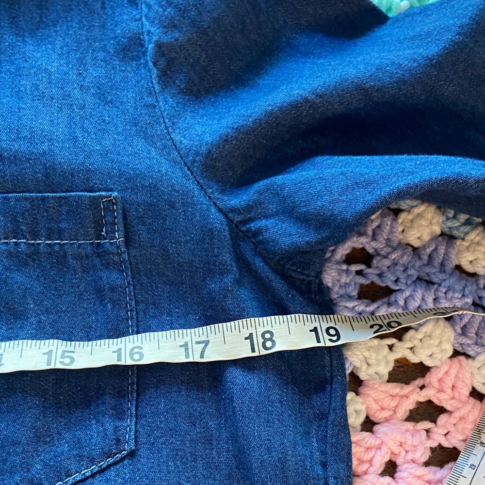 Say What? Denim Chambray High Low Tuxedo Shirttail Tunic Shirt Blouse Top Medium - Picture 2 of 11